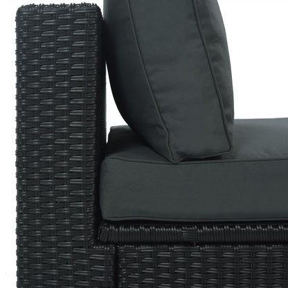 GO 7-piece Outdoor Wicker Sofa Set, Rattan Sofa Lounger, With Striped Green Pillows, Conversation Sofa, For Patio, Garden, Deck, Black Wicker, Gray Cushion image 10