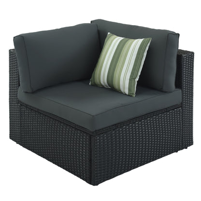 GO 7-piece Outdoor Wicker Sofa Set, Rattan Sofa Lounger, With Striped Green Pillows, Conversation Sofa, For Patio, Garden, Deck, Black Wicker, Gray Cushion image 9