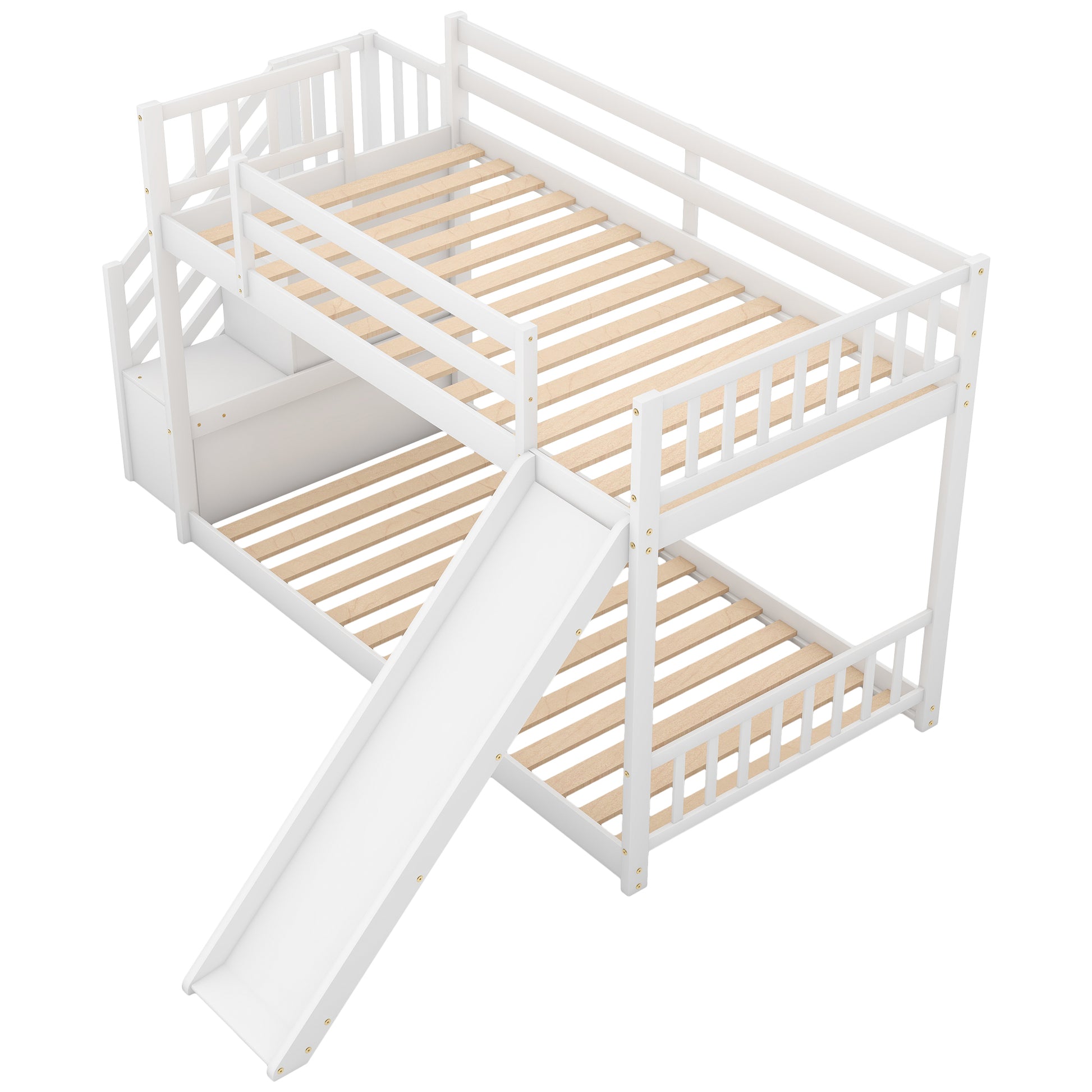 Twin over Twin Bunk Bed with Convertible Slide and Stairway, White image 9