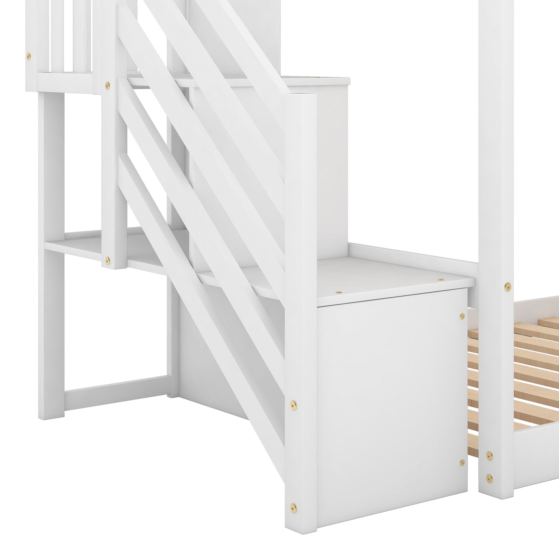 Twin over Twin Bunk Bed with Convertible Slide and Stairway, White image 11