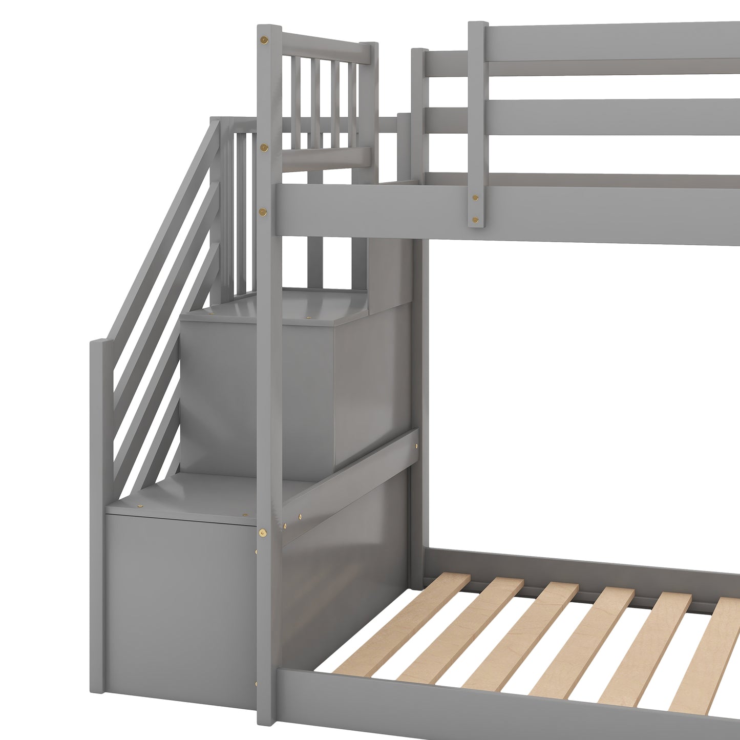 Twin over Twin Bunk Bed with Convertible Slide and Stairway, Gray image 12