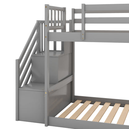 Twin over Twin Bunk Bed with Convertible Slide and Stairway, Gray image 12