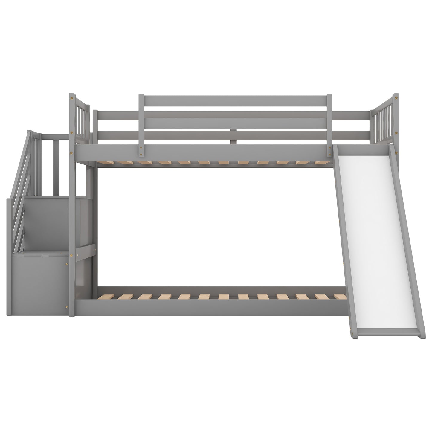 Twin over Twin Bunk Bed with Convertible Slide and Stairway, Gray image 7