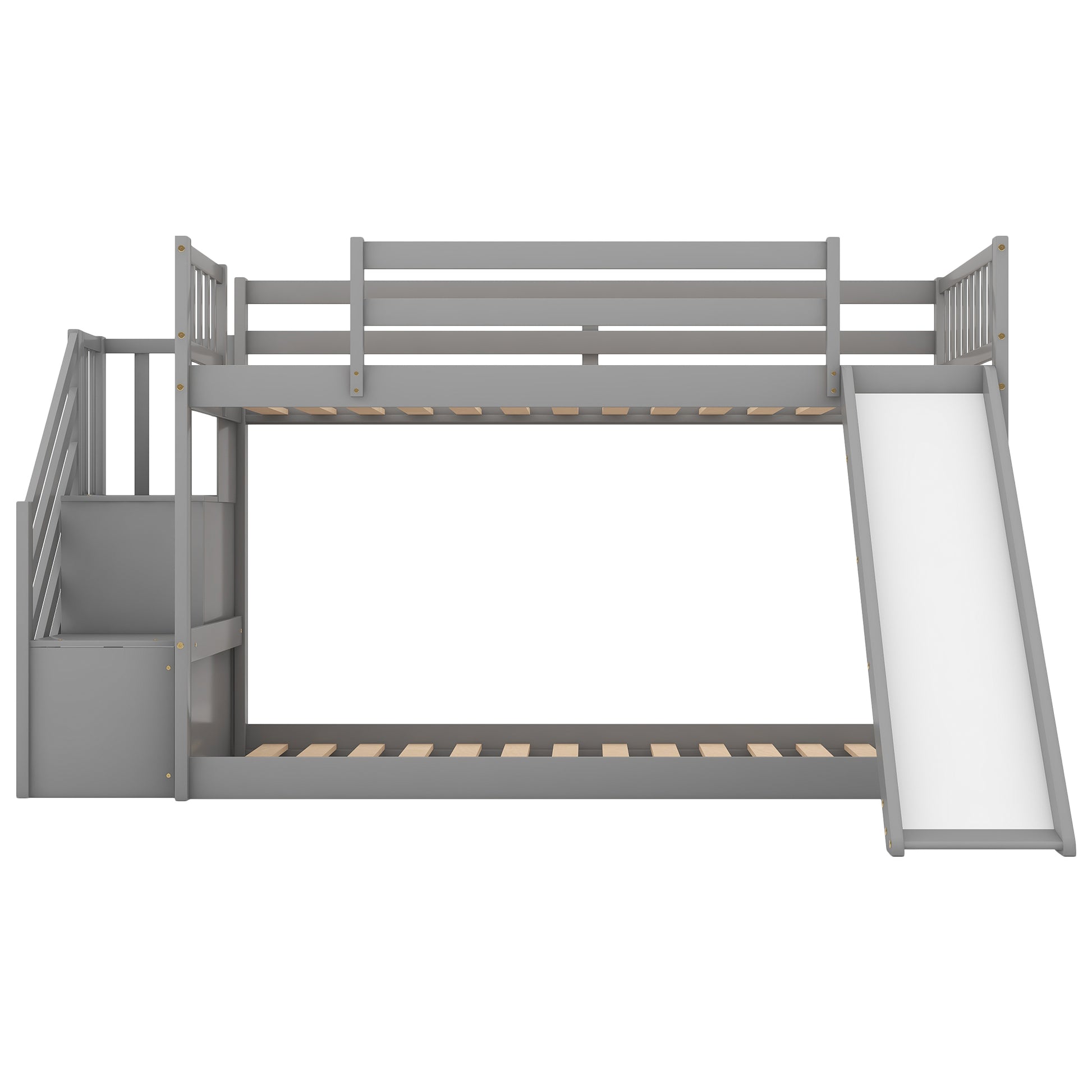 Twin over Twin Bunk Bed with Convertible Slide and Stairway, Gray image 7