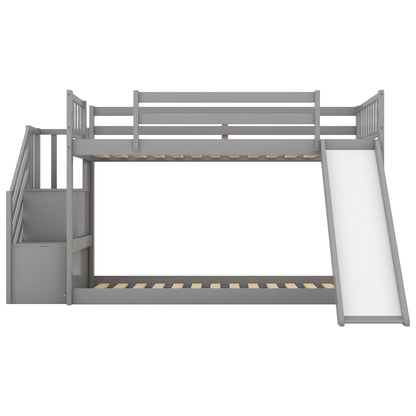 Twin over Twin Bunk Bed with Convertible Slide and Stairway, Gray image 7