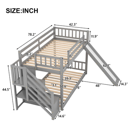 Twin over Twin Bunk Bed with Convertible Slide and Stairway, Gray image 5
