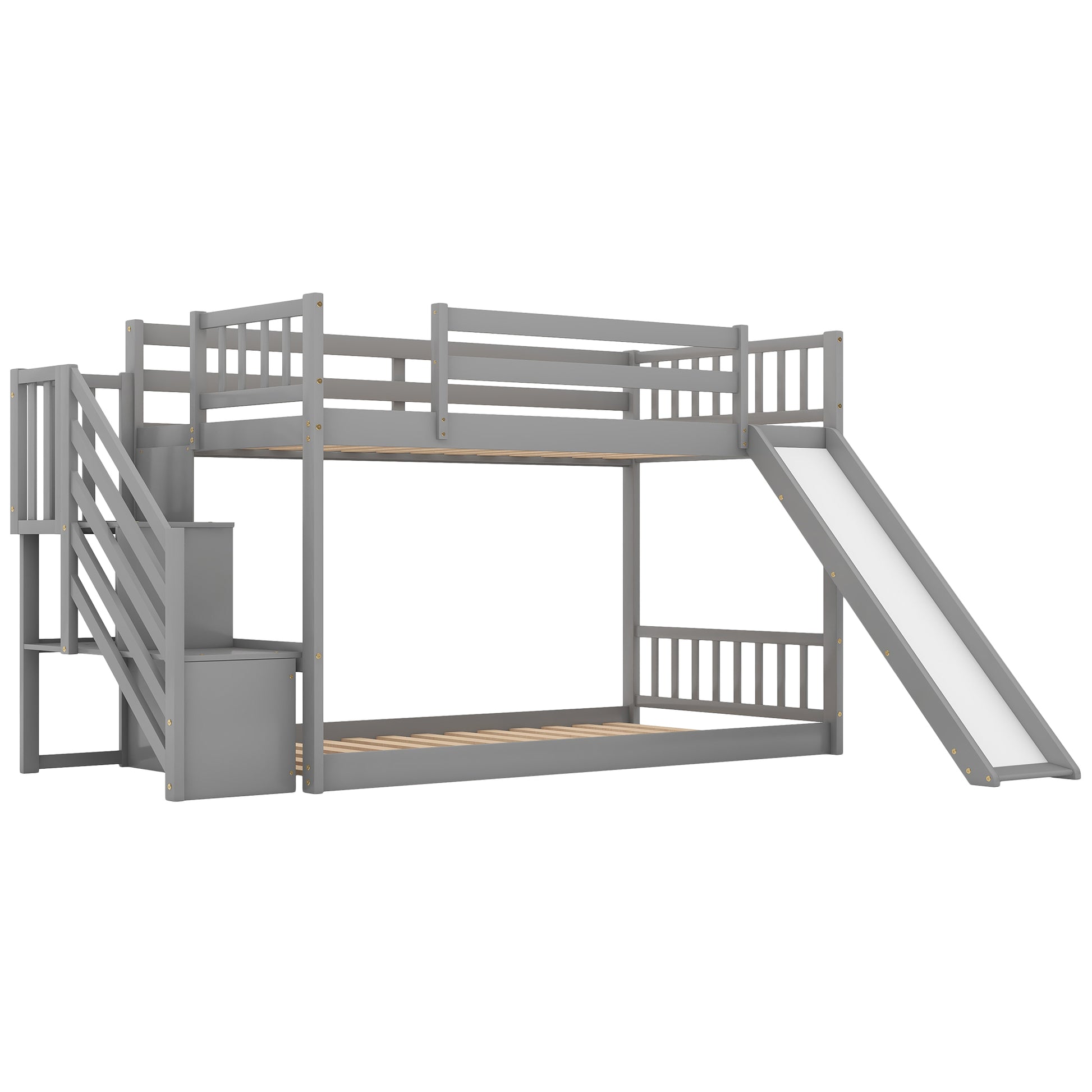 Twin over Twin Bunk Bed with Convertible Slide and Stairway, Gray image 6