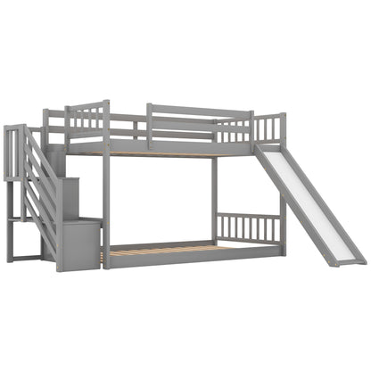 Twin over Twin Bunk Bed with Convertible Slide and Stairway, Gray image 6