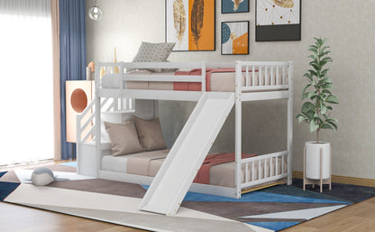 Twin over Twin Bunk Bed with Convertible Slide and Stairway, White image 4