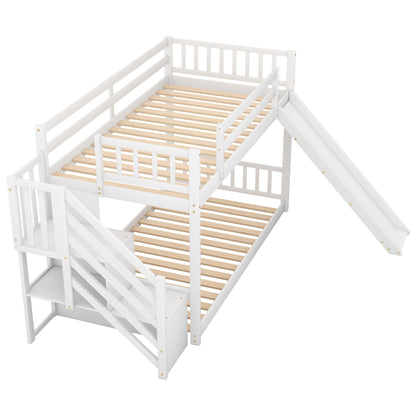 Twin over Twin Bunk Bed with Convertible Slide and Stairway, White image 7