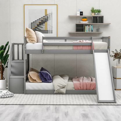 Twin over Twin Bunk Bed with Convertible Slide and Stairway, Gray image 2