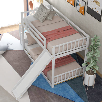 Twin over Twin Bunk Bed with Convertible Slide and Stairway, White image 3