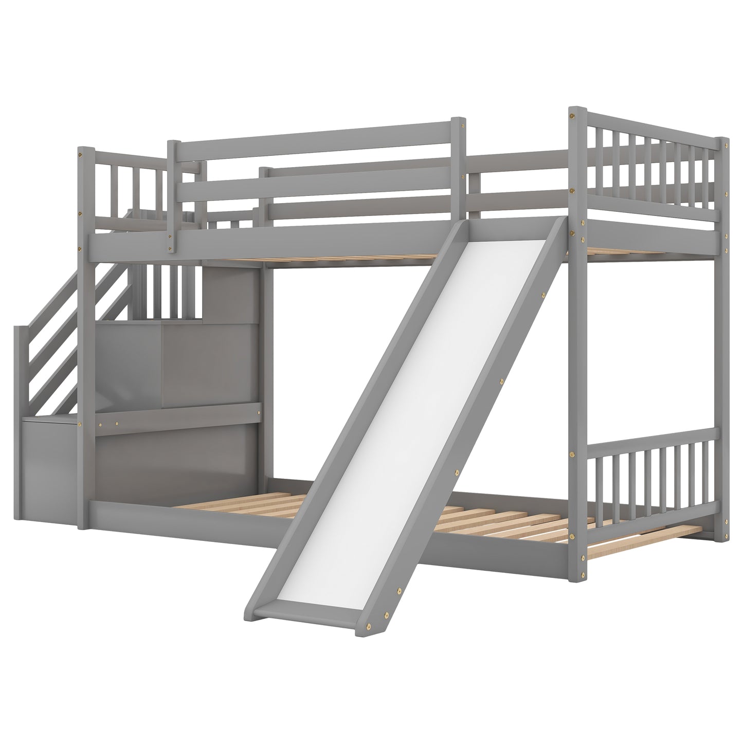 Twin over Twin Bunk Bed with Convertible Slide and Stairway, Gray image 10