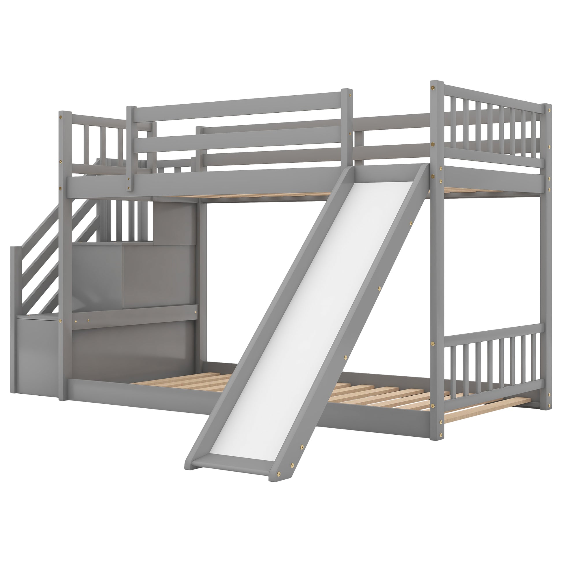 Twin over Twin Bunk Bed with Convertible Slide and Stairway, Gray image 10