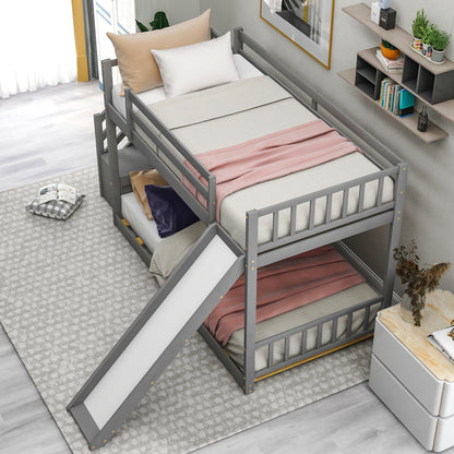 Twin over Twin Bunk Bed with Convertible Slide and Stairway, Gray image 3