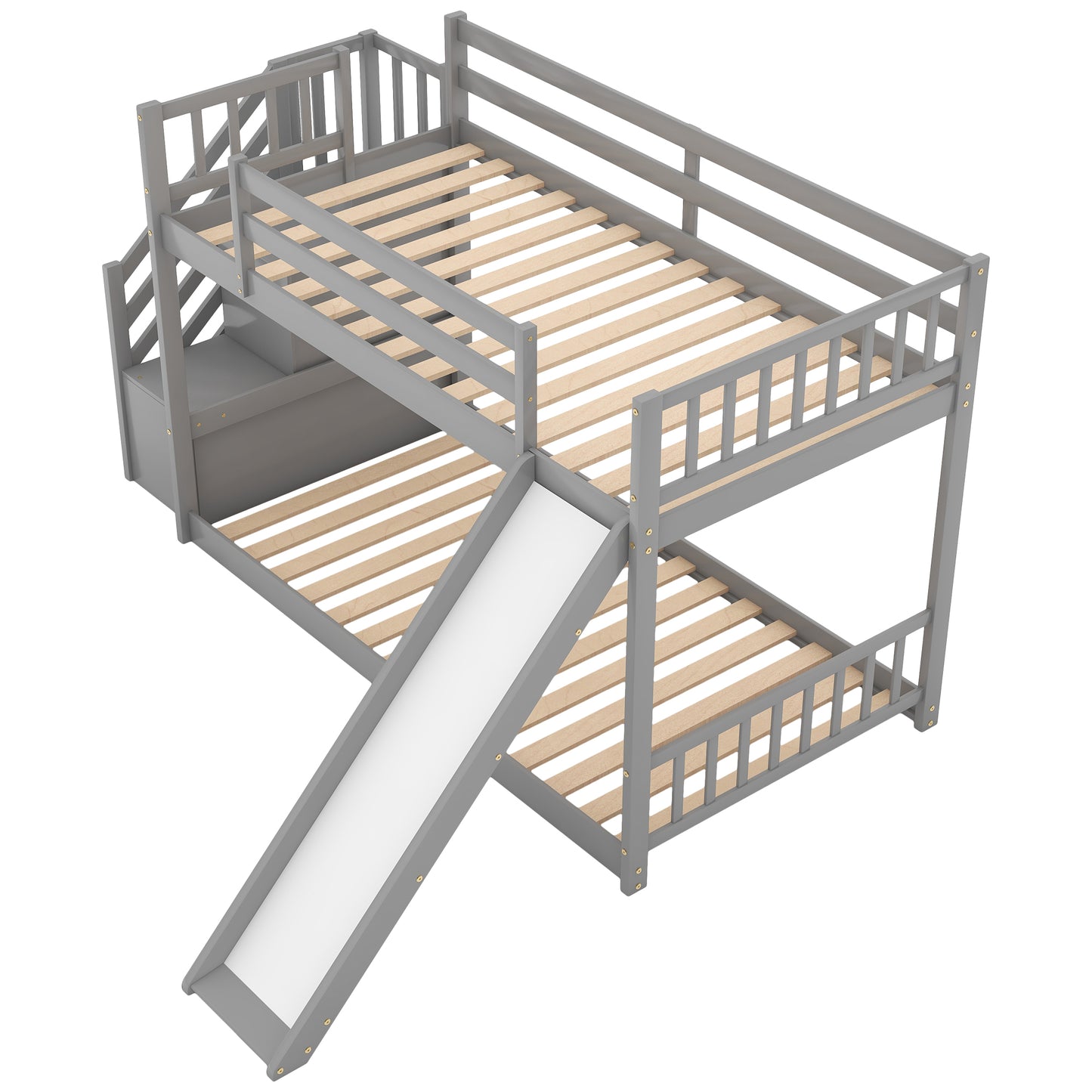Twin over Twin Bunk Bed with Convertible Slide and Stairway, Gray image 9