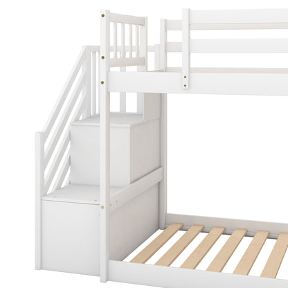Twin over Twin Bunk Bed with Convertible Slide and Stairway, White image 12