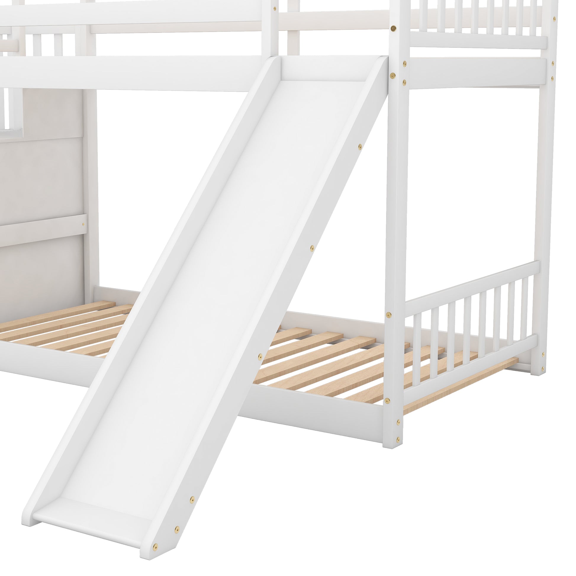Twin over Twin Bunk Bed with Convertible Slide and Stairway, White image 10