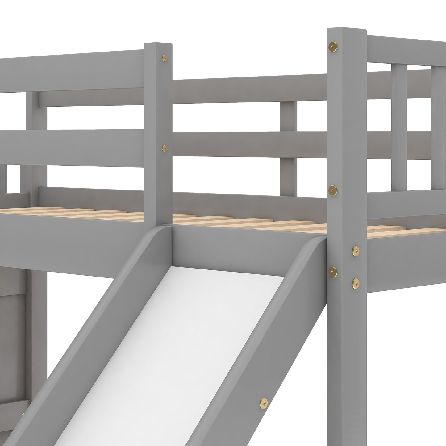 Twin over Twin Bunk Bed with Convertible Slide and Stairway, Gray image 11