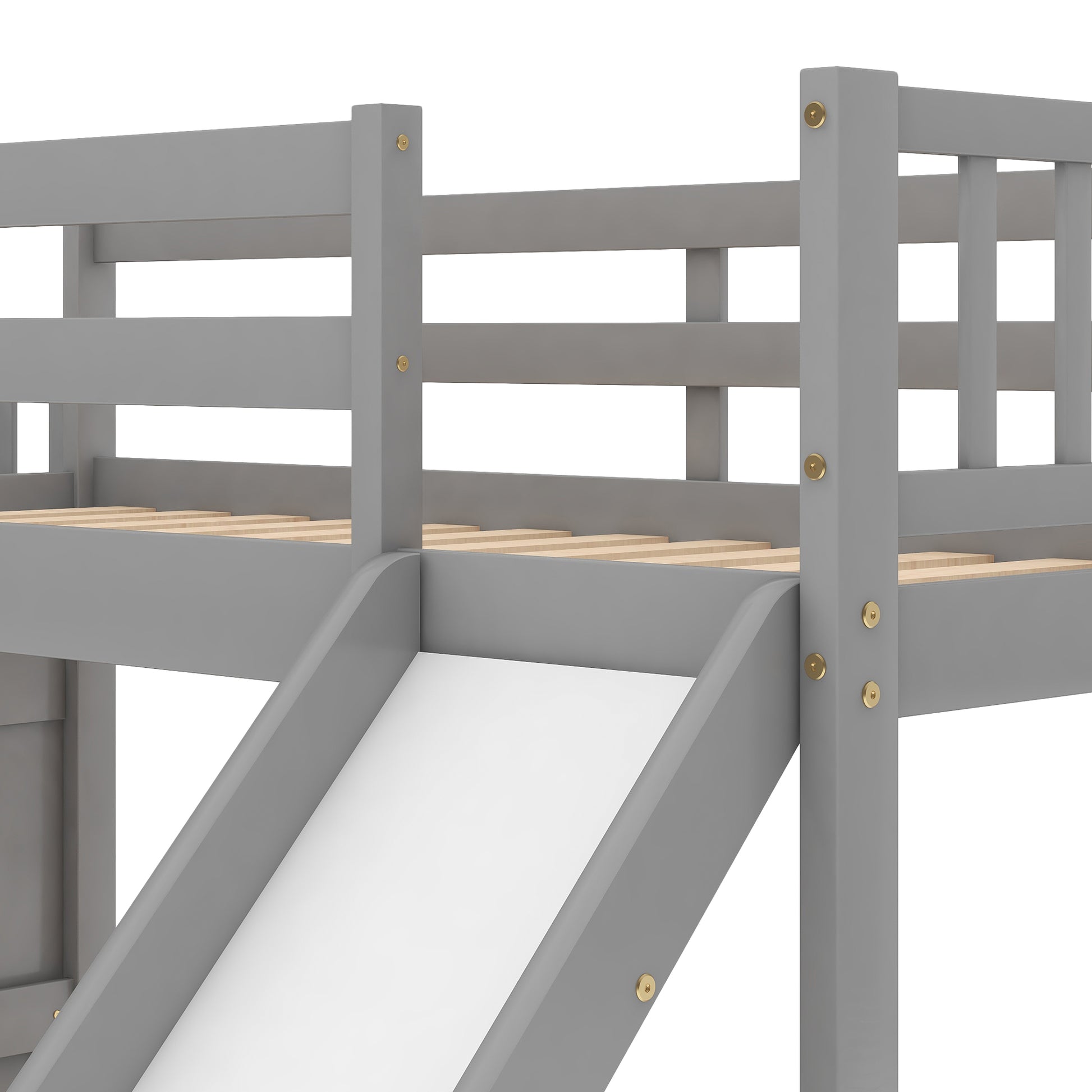 Twin over Twin Bunk Bed with Convertible Slide and Stairway, Gray image 11
