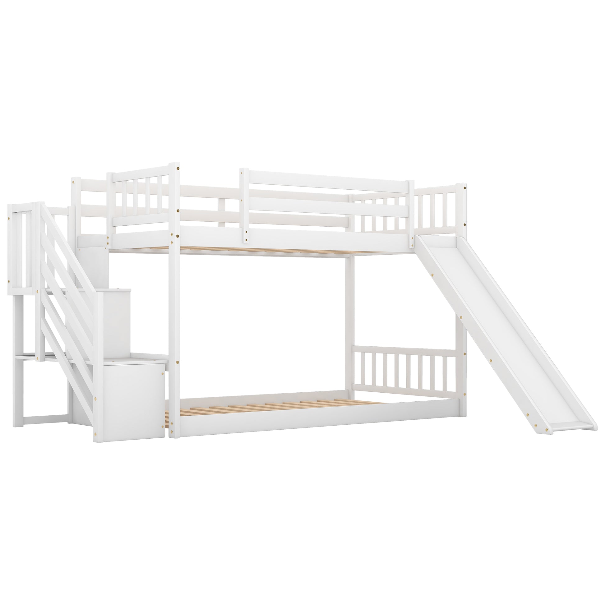 Twin over Twin Bunk Bed with Convertible Slide and Stairway, White image 6