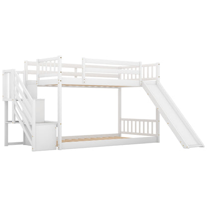 Twin over Twin Bunk Bed with Convertible Slide and Stairway, White image 6