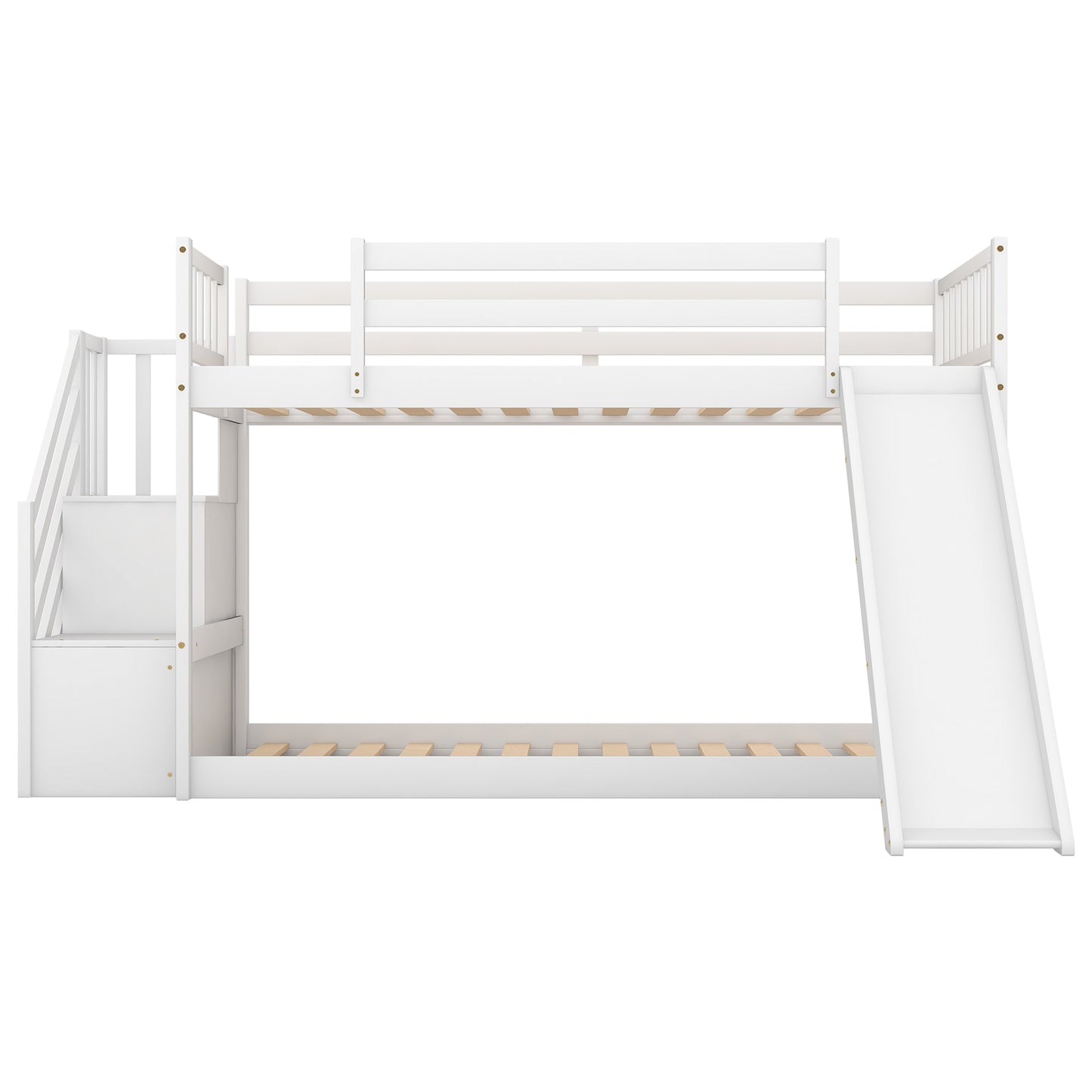 Twin over Twin Bunk Bed with Convertible Slide and Stairway, White image 5