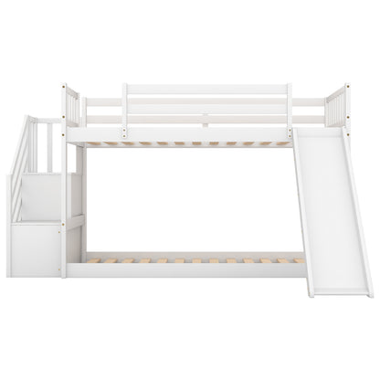 Twin over Twin Bunk Bed with Convertible Slide and Stairway, White image 5