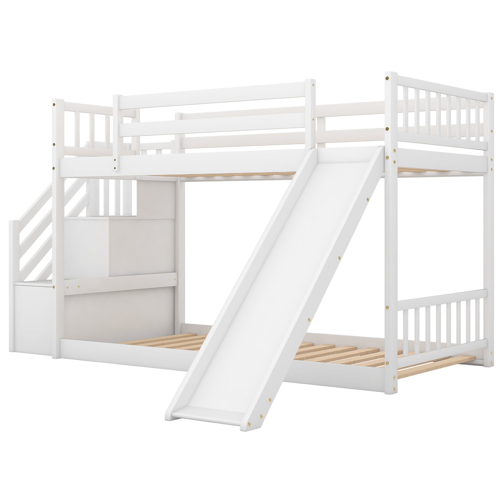 Twin over Twin Bunk Bed with Convertible Slide and Stairway, White image 8