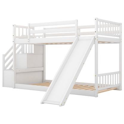 Twin over Twin Bunk Bed with Convertible Slide and Stairway, White image 8