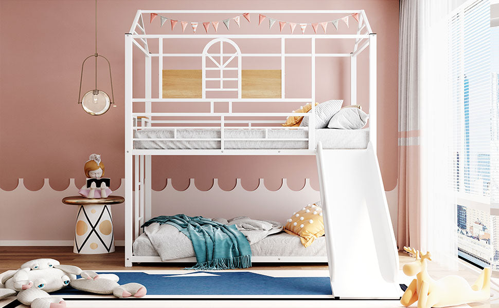 Twin Over Twin Metal Bunk Bed,Metal Housebed With Slide,Three Colors Available.(White with White Slide)(OLD SKU:MF291674AAK) image 3