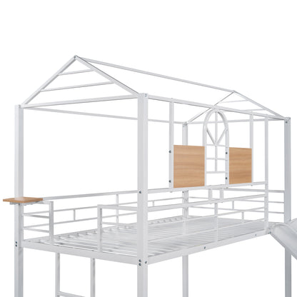 Twin Over Twin Metal Bunk Bed,Metal Housebed With Slide,Three Colors Available.(White with White Slide)(OLD SKU:MF291674AAK) image 5