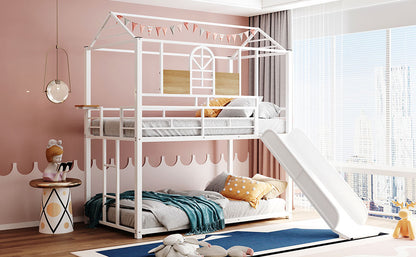 Twin Over Twin Metal Bunk Bed,Metal Housebed With Slide,Three Colors Available.(White with White Slide)(OLD SKU:MF291674AAK) image 4