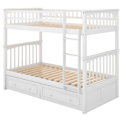 Twin over Twin Bunk Bed with Drawers, Convertible Beds, White(Old SKU: SM000240AAK-1) image 10