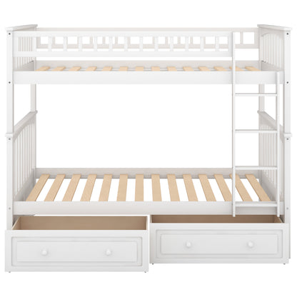 Twin over Twin Bunk Bed with Drawers, Convertible Beds, White(Old SKU: SM000240AAK-1) image 8
