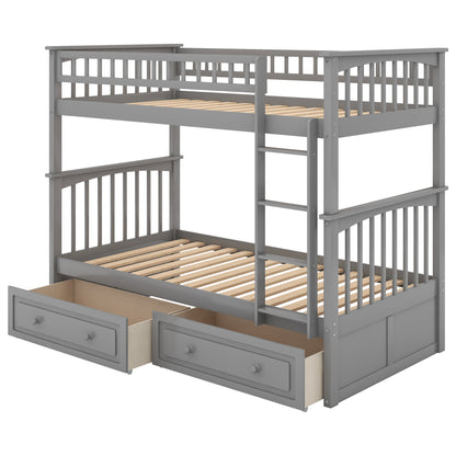 Twin over Twin Bunk Bed with Drawers, Convertible Beds, Gray(Old SKU: SM000240AAE-1) image 7