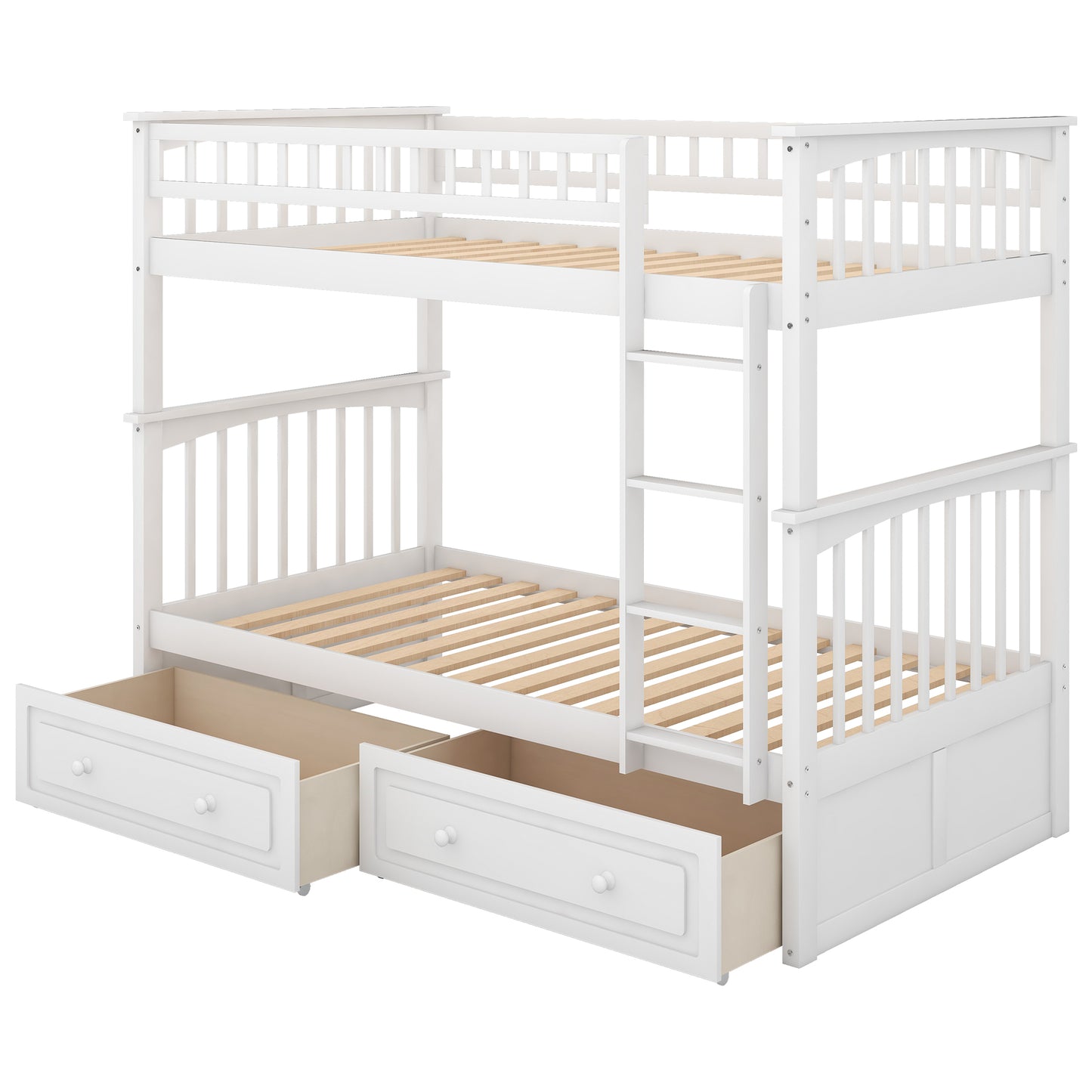 Twin over Twin Bunk Bed with Drawers, Convertible Beds, White(Old SKU: SM000240AAK-1) image 7