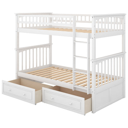 Twin over Twin Bunk Bed with Drawers, Convertible Beds, White(Old SKU: SM000240AAK-1) image 7