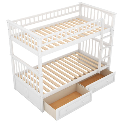 Twin over Twin Bunk Bed with Drawers, Convertible Beds, White(Old SKU: SM000240AAK-1) image 6