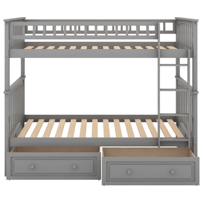 Twin over Twin Bunk Bed with Drawers, Convertible Beds, Gray(Old SKU: SM000240AAE-1) image 9