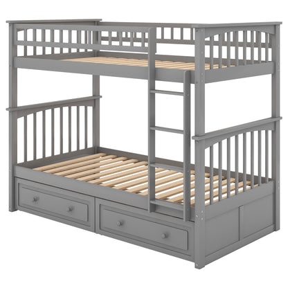 Twin over Twin Bunk Bed with Drawers, Convertible Beds, Gray(Old SKU: SM000240AAE-1) image 6