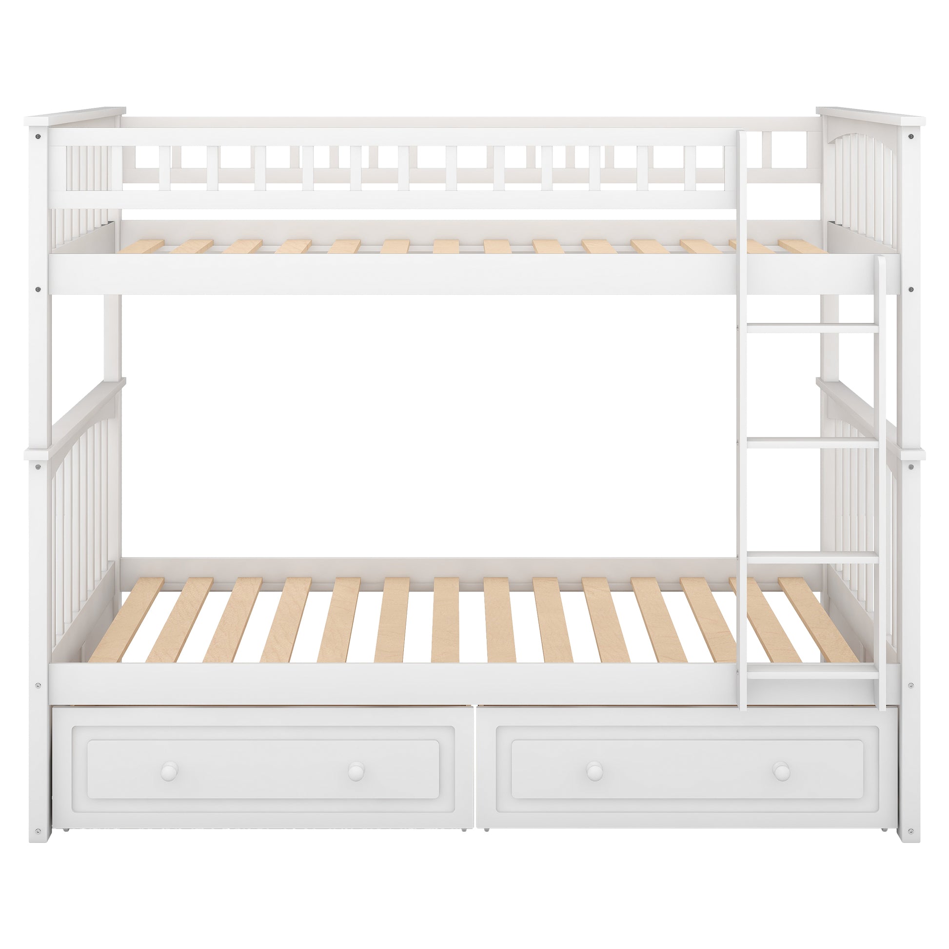 Twin over Twin Bunk Bed with Drawers, Convertible Beds, White(Old SKU: SM000240AAK-1) image 9