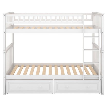 Twin over Twin Bunk Bed with Drawers, Convertible Beds, White(Old SKU: SM000240AAK-1) image 9