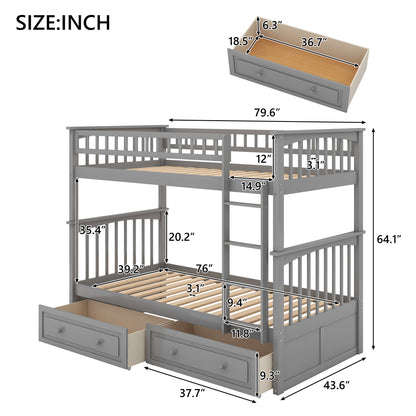 Twin over Twin Bunk Bed with Drawers, Convertible Beds, Gray(Old SKU: SM000240AAE-1) image 5