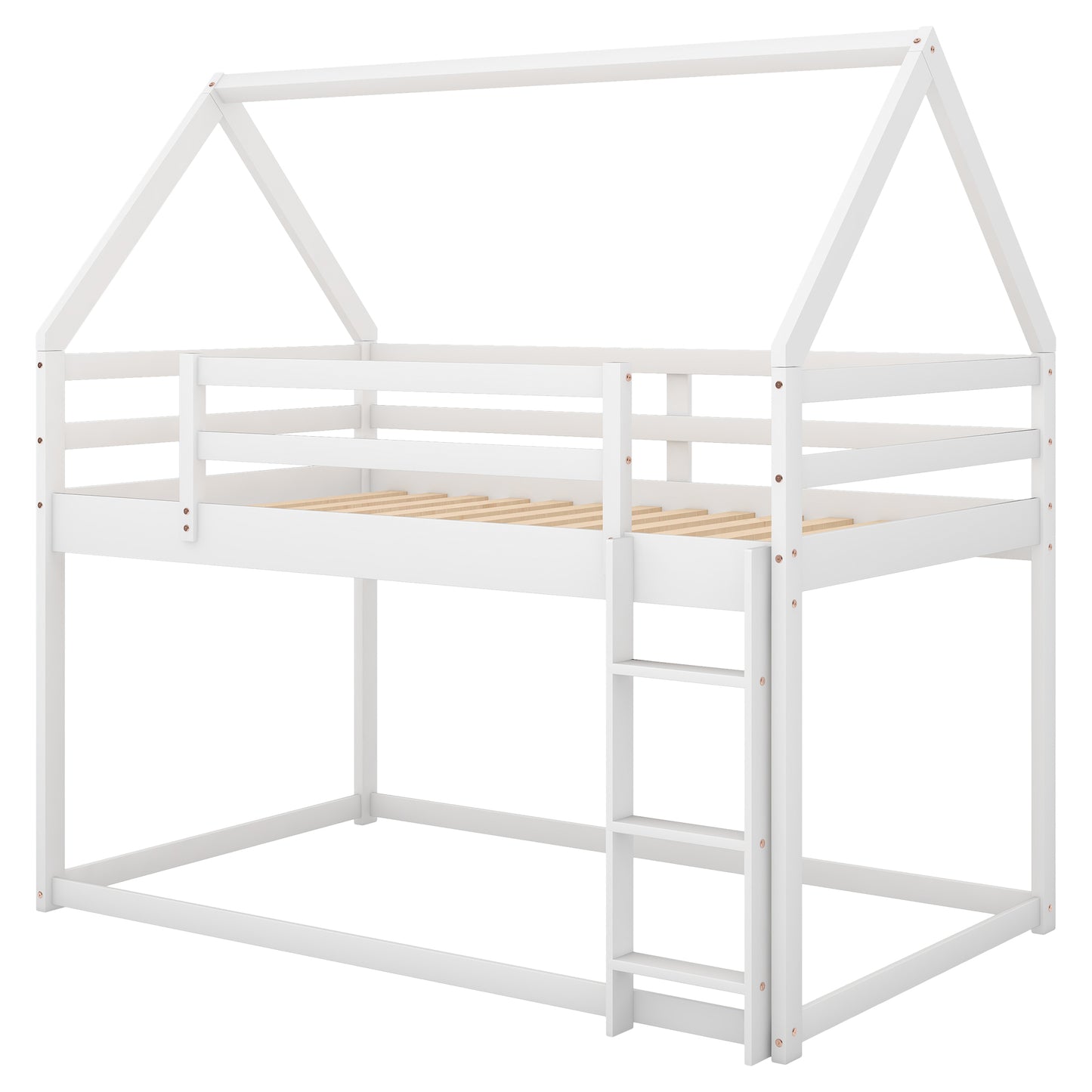 Twin over Twin Low Bunk Bed, House Bed with Ladder, White(OLD SKU:WF197808AAK) image 12