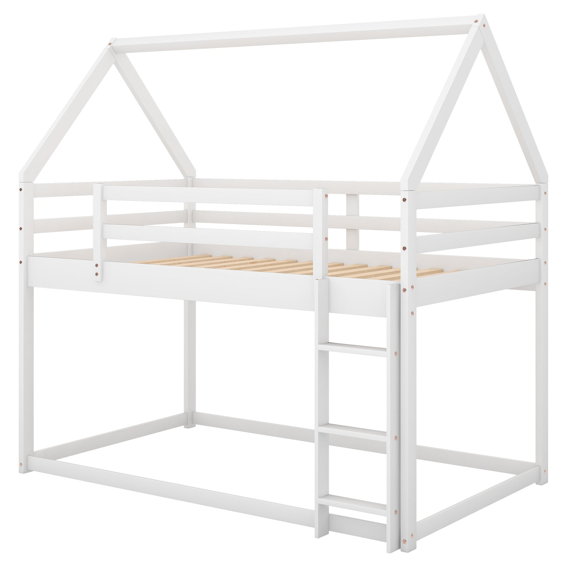 Twin over Twin Low Bunk Bed, House Bed with Ladder, White(OLD SKU:WF197808AAK) image 12