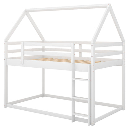 Twin over Twin Low Bunk Bed, House Bed with Ladder, White(OLD SKU:WF197808AAK) image 12