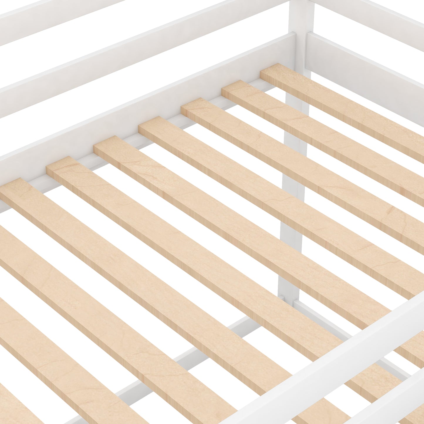 Twin over Twin Low Bunk Bed, House Bed with Ladder, White(OLD SKU:WF197808AAK) image 7