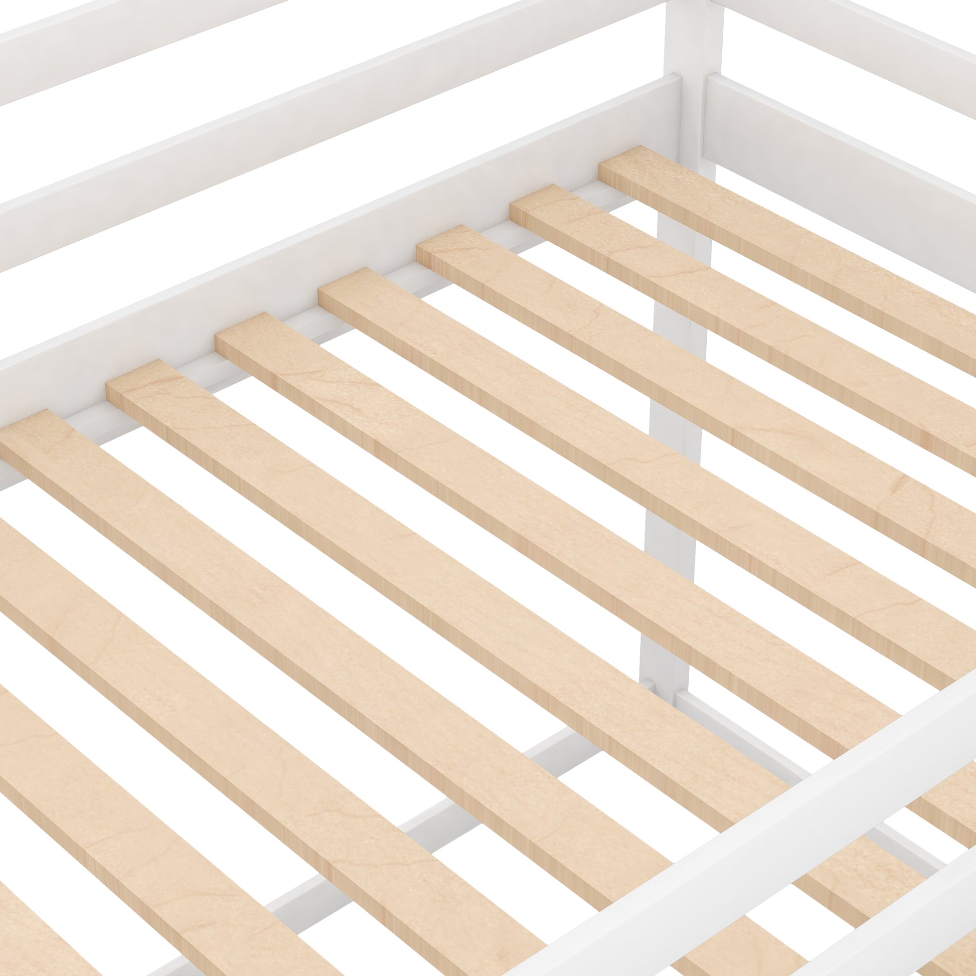 Twin over Twin Low Bunk Bed, House Bed with Ladder, White(OLD SKU:WF197808AAK) image 7