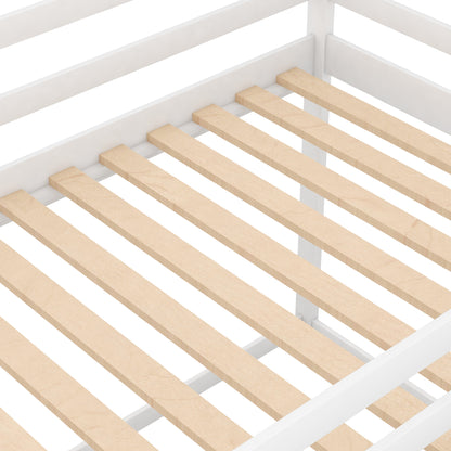 Twin over Twin Low Bunk Bed, House Bed with Ladder, White(OLD SKU:WF197808AAK) image 7